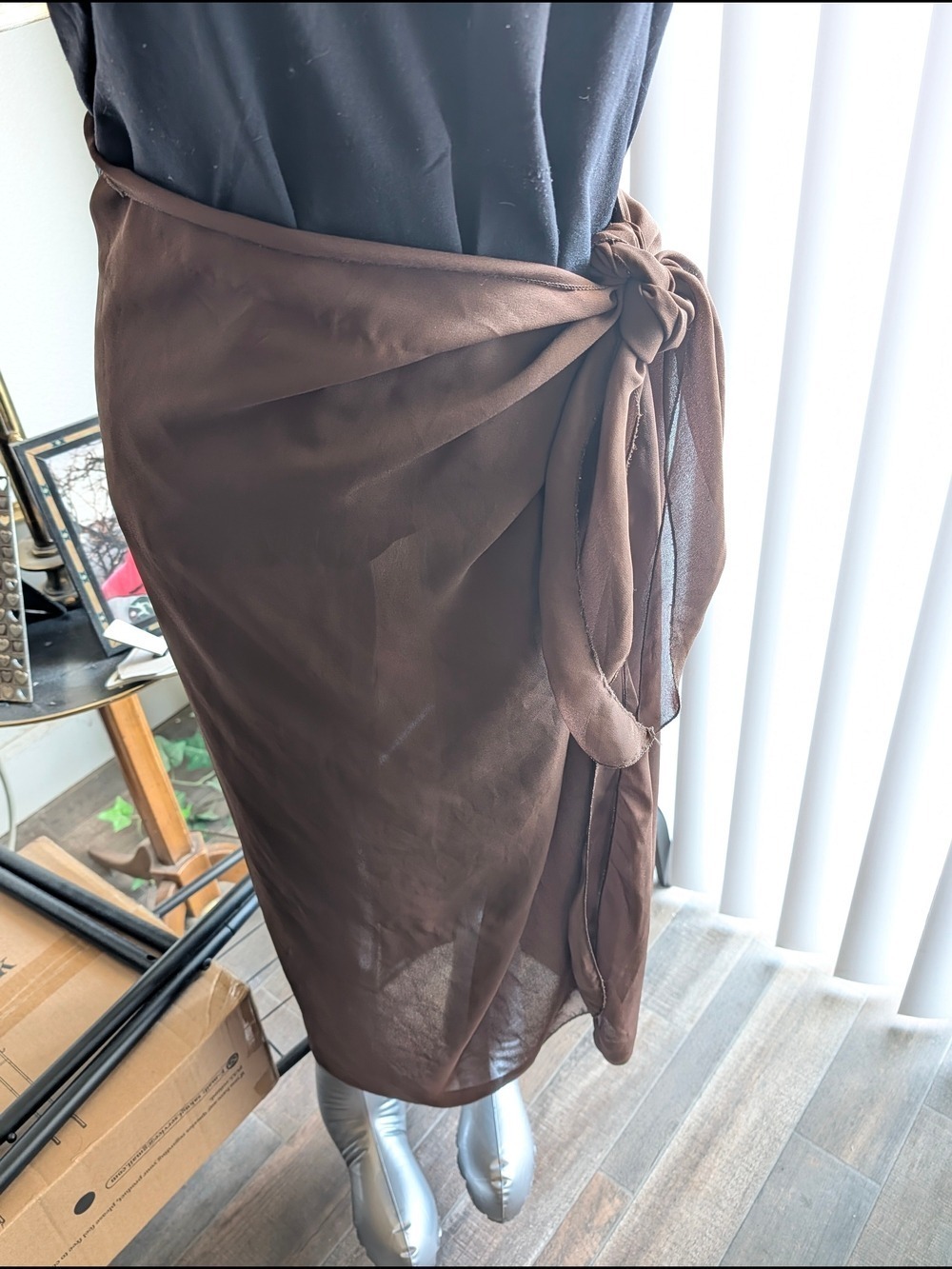 Scarf Sale ❤️7for $35: Brown Sheer Wrap Midi Skirt - Picture 3 of 7